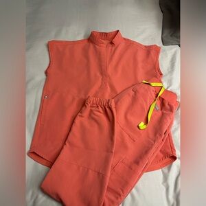 Figs hot Coral Pink scrub set